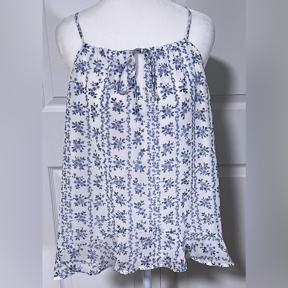 Aqua White and Blue Floral Sleeveless Slouch Top